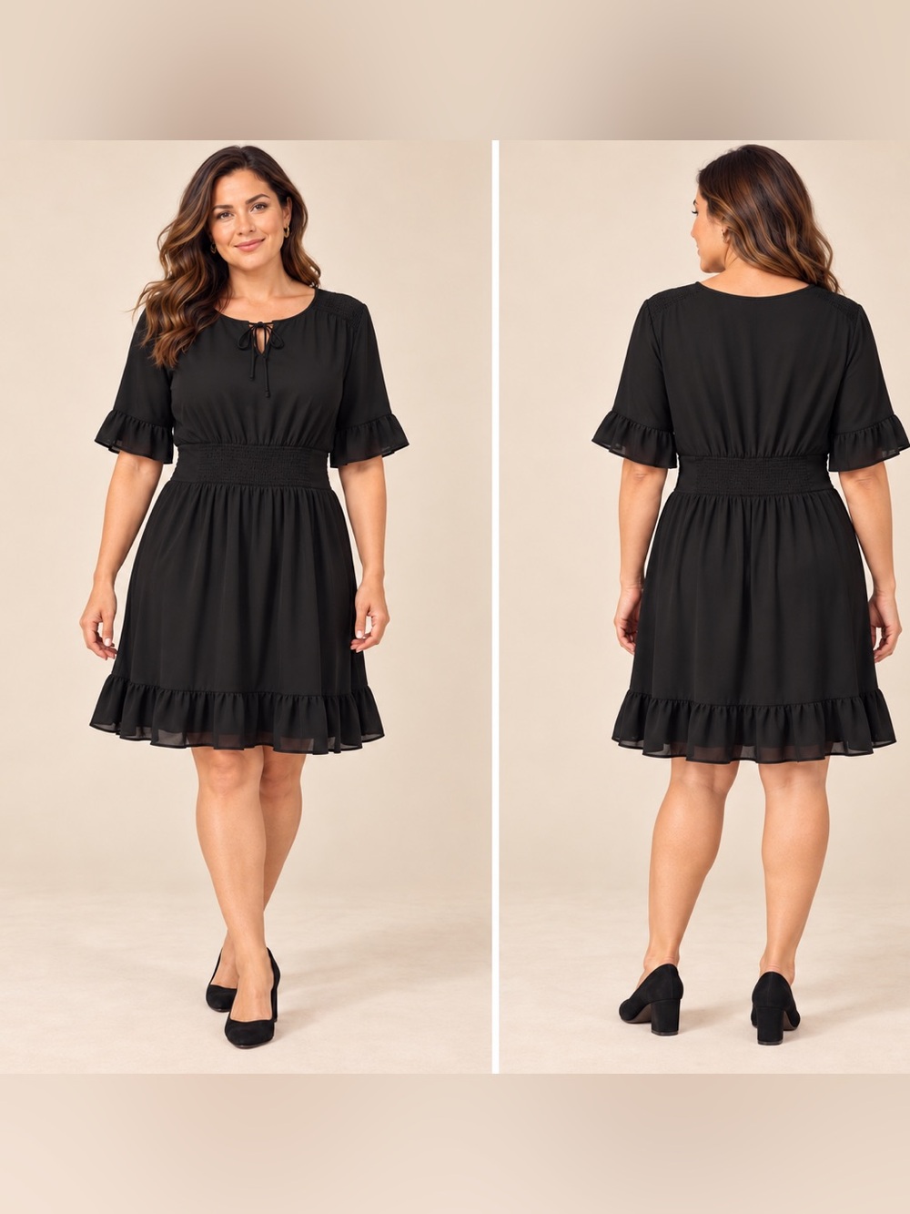 Reitmans Black Ruffle-Hem Smocked Waist Dress
